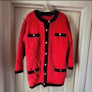 Charter Club Red Quilted Puffer Jacket with Black Accents & Gold Buttons. Size M